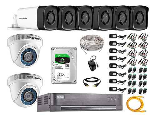 Kit 8 Cámaras De Seguridad It3f Hikvision Full Hd 2tb 40m Ir