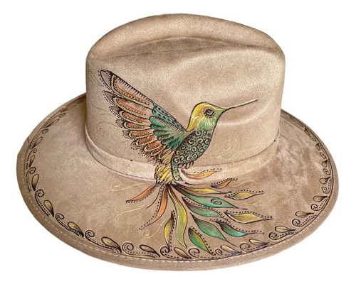 Sombrero Mexihat Pintado A Mano Con Diseño De Colibrí