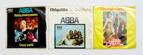 Abba Chiquitita, Mamma Mia, Money 3 Discos Vinyl 45 Rpm