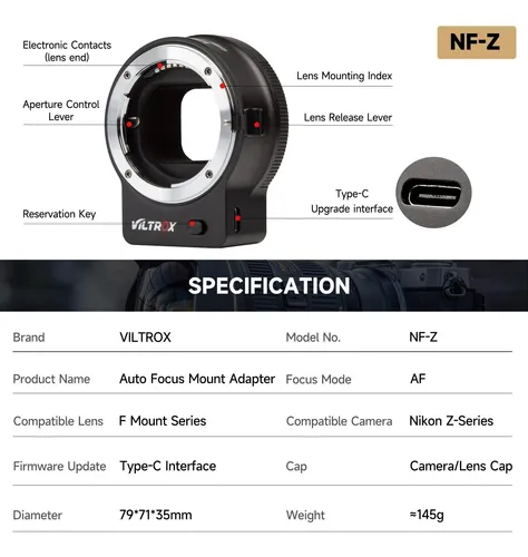 Adaptador Viltrox Nf-z Ftz Para Lentes Nikon Z