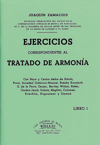 Ejercicios Armonãâ¡a Vol. I, De Zamacois, Joaquin. Editorial De Musica Boileau, S.l., Tapa Blanda En Español