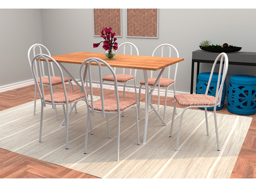 Conjunto Sala De Jantar Artefamol Bruna Mesa Com 6 Cadeiras Cor Branco/rattan Desenho Do Tecido Das Cadeiras Liso