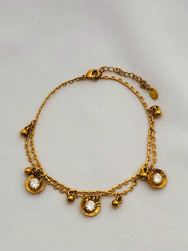 Pulsera De Zirconias Fina En Rodio Dorado.