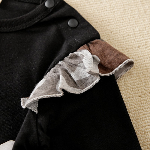 Mameluco De Algodón Manga Larga Bebé Con Estampado De Letras Negro 9-12 M Floreado
