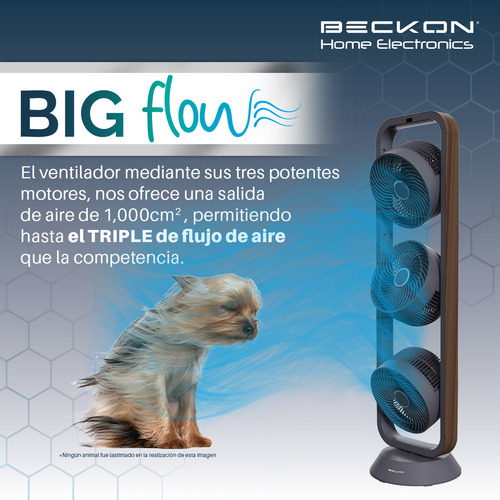 Ventilador De Torre Turbo Circulador 100cm De Alto Beckon Con 3 Motores Big Flow Y Acabado Tipo Madera +control Remoto +oscilación +temporizador +modos De Uso