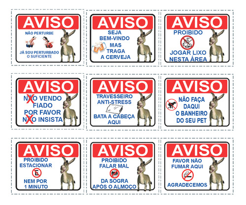 Adesivo Vinil Auto Colante Avisos Humor 20x15cm Com 9 Unid