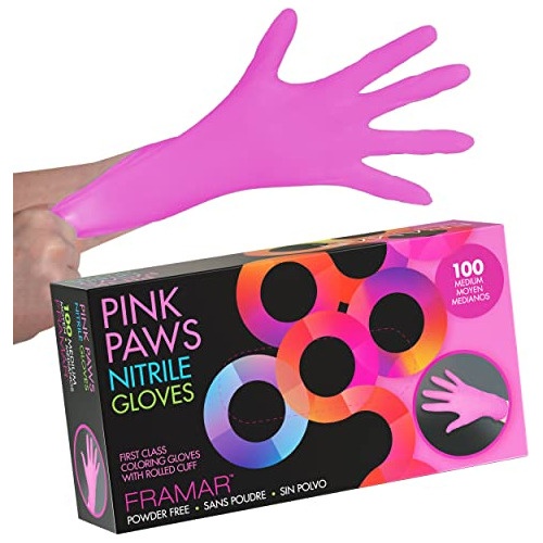 Framar Pink Paws Guantes De Nitrilo, Sin Polvo, Sin Látex, G