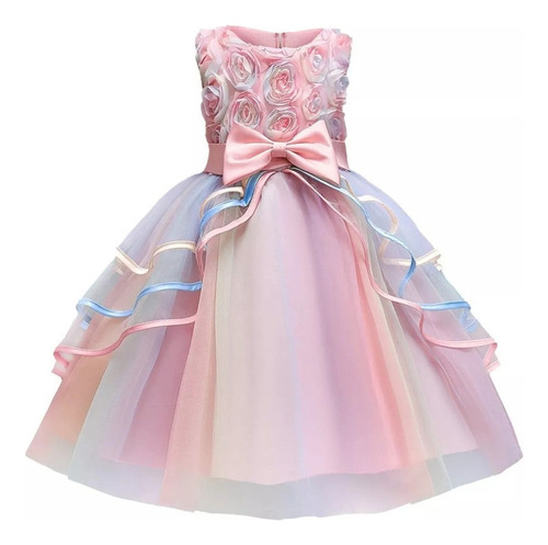 Vestido Nnjxd Con Flores Para Niña, Para Niños, Arcoíris, Fi