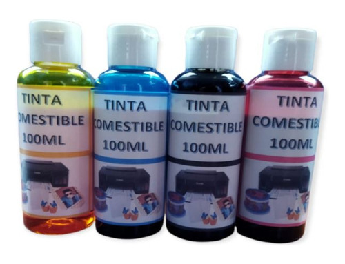 Tinta Comestible 100ml Kit 4 Colores