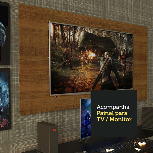 Mesa Computador Gamer 9409 Madesa E Painel Tv Até 50 Pol Pru Cor Preto/Rustic
