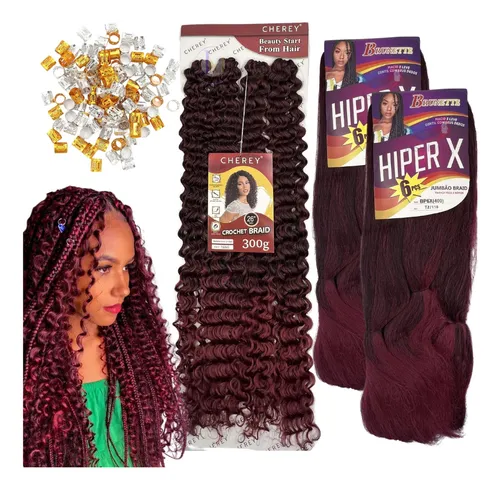Cherey Kit Tranças Gypsy Cacheado Orgânico Crochet + 2 Cabelo Jumbo Cor Ombre Bug #t1b/bug