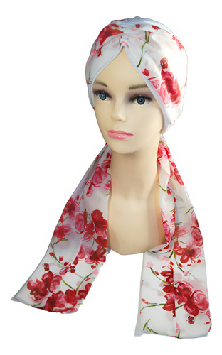Turbante Gorro Para Mujer C/banda Oncológico Quimio. Tyamia Color Blanco Estampado