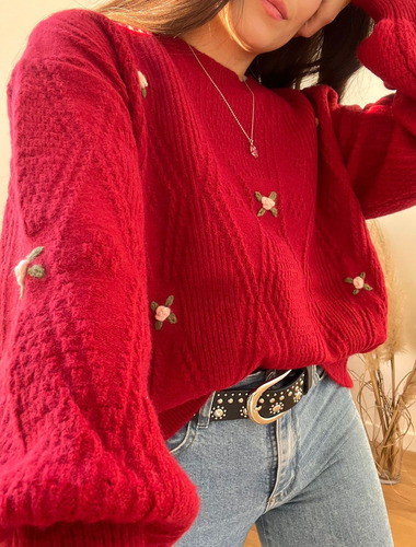 Sweater Importado De Mujer Bordado Super Suave Y Calentito