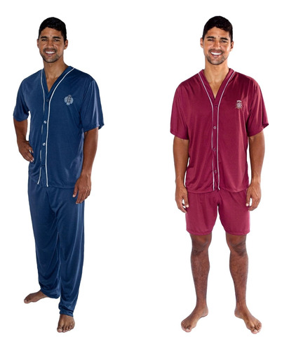 Kit 2 Pijamas Plus Size Masculino Adulto Meia Estação