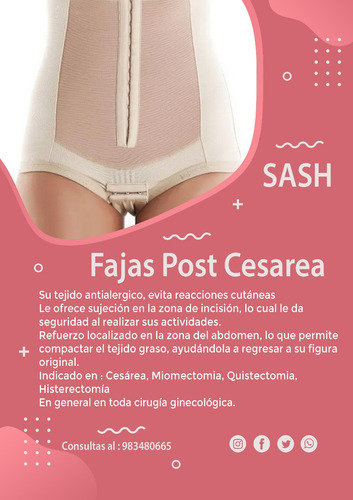 Ceñidor Post Cesárea (cirugías Ginecológicas) * Sash*