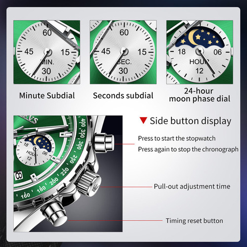 Reloj De Acero Inoxidable 2945 Chronograph Luminous Para Hom