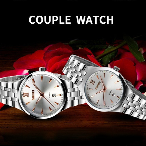 Reloj De Pareja Skmei Quartz Calendar Waterproof 2 Piezas Color Del Fondo Azul