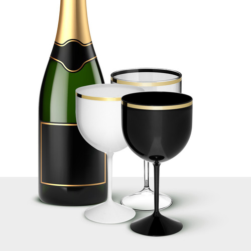 Taça De Gin 500ml Borda Dourada 12un Acrilico Premium Cor Preto