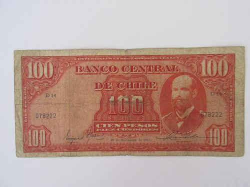 Billete Chile 100 Pesos Firmado Oyarzun- Maschke  1944