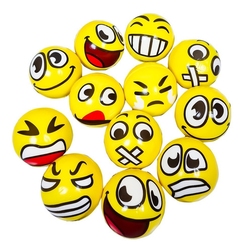 Kit Com 12 Bolas Macia Expressões 6,3 Cm Anti Stress Emoji