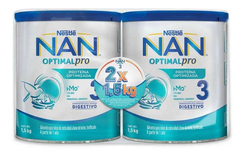 Fórmula Infantil Nan 3 Con 2 Latas De 1.5 Kilos