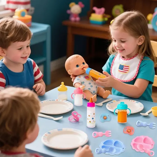 Biberon Magico Juguete Set De 8 Accesorios Para Muñecas - Biberón Mágico, Chupete, Plato, Cubiertos, Pañal Y Peine, Juguete De Rol Para Niños Cambiador Muñecas