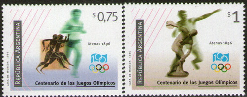 Argentina  2 Sellos Centenario De Los Juegos Olímpicos 1996