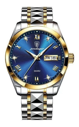 Relógio Poedagar Classic Masculino Luxo Quartzo Prata E Azul