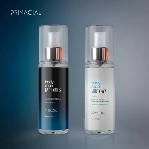 KIT BODY SPLASH MASCULINO BARBARIUS E MIDTOWN 200ML - PRIMACIAL PERFUME FRESCO AMADEIRADO