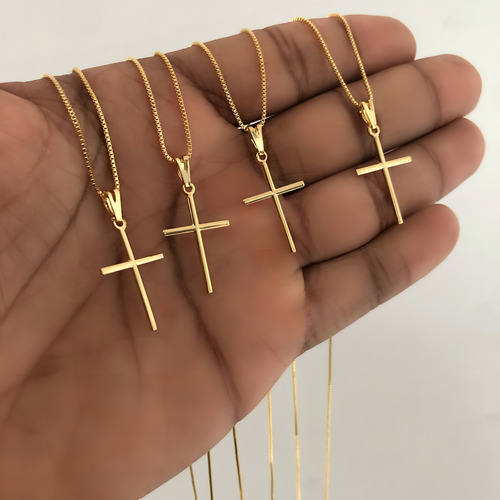 Corrente Cordão Masculino + Pingente Cruz Banhado A Ouro 18k Cor Dourado