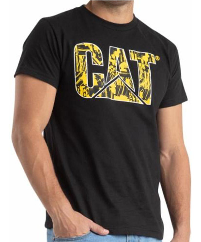 Playera Caterpillar Mc01 Negro Con Amarillo Para Hombre