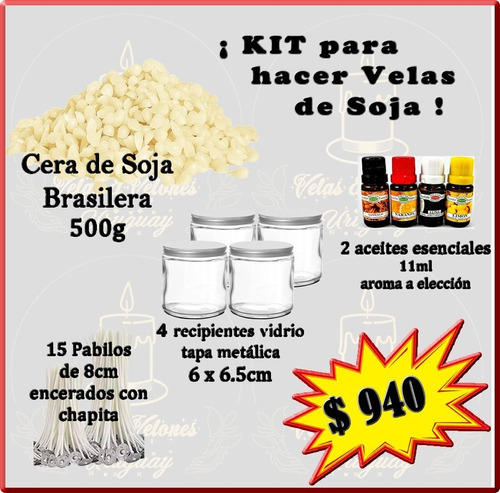 Kit Hacer Velas De Cera D Soja Recipientes +pabilos +aceites