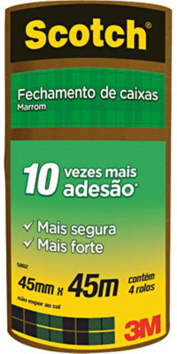 Fita De Empacotamento Marrom 45mmx45mt Pacote 4 Rolos 3m