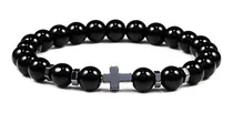 Comprar Pulseras Hombre Mujer Piedra Onix Negro Hematita Cruz Unisex