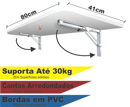 Mesa Dobrável Retrátil Parede Tampo Bancada 80x40cm