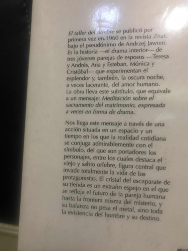 Libro El Taller Del Orfebre, Karol Wojtyla (Usado)