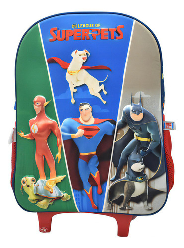 Mochila Con Ruedas League Of Superpets 3 Super Heroes 3d Azul Kinder Fotorama Color Azul/Rojo