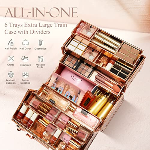 Estuche Profesional De Maquillaje (dorado Rosa)