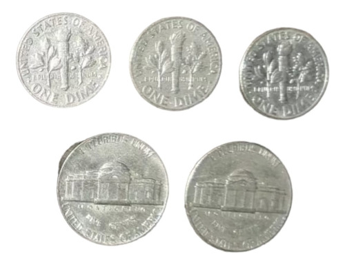 3 Monedas Eeuu 1 Dime + 2 De 5 Centavos Eeuu