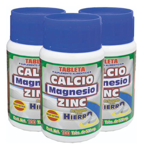 Kit 3 Suplemento Alimenticio Calcio, Magnesio Y Zinc Sabor Sin Sabor