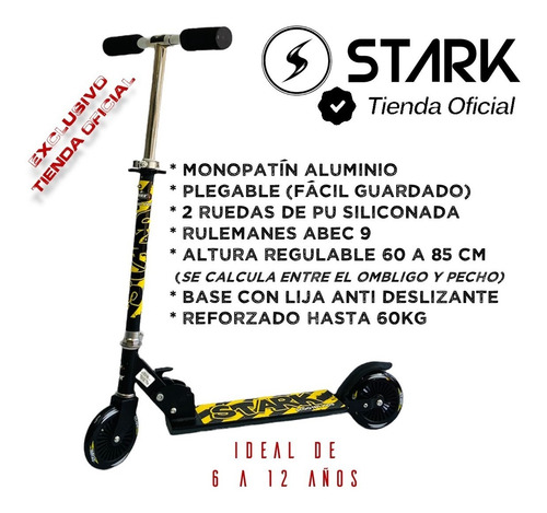 Imagen 4 de 7 de Monopatín 2 Ruedas Stark Aluminio Regulable Reforzado Abec9