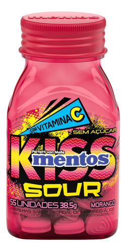Mentos Kiss Sour Morango Vitamina C Zero Açúcar