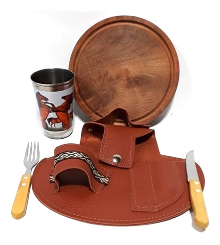 Set De  Asado Cubiertos Tablita Vaso