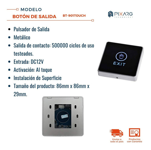 Imagen 2 de 8 de Pulsador Boton De Salida Touch Led Luminoso Control Accesos