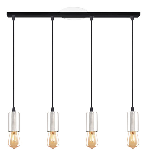 Lampara Colgante Vintage 4 Luces Gioluce Delta Capuchon Deco E27 Color Negro/Cromo