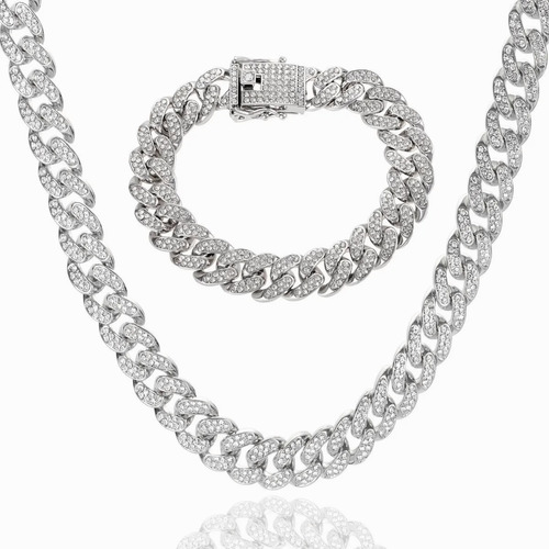 Collar Para Hombre Zirconia Cadena Cubana Diamantada Esclava