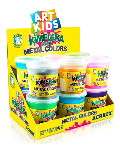 Kimeleka Slime Metal Colors 180g Caixa Com 12 Potes Acrilex
