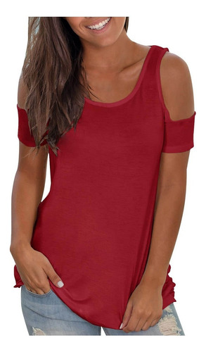 J Mujeres Blusa Tops Cold C970 Hombro Abierto Espalda Corta