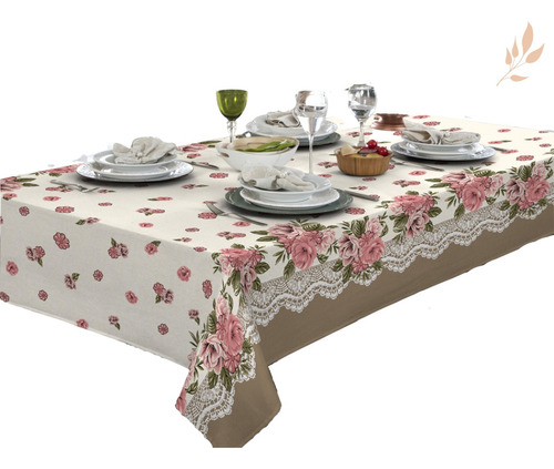 Toalha De Mesa 6 Lugares Retangular Rústica Luxo 1,40x2,10m Cor Floral Isabela