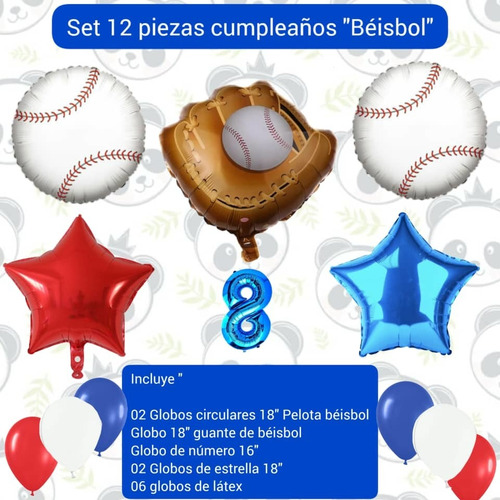 Set 12 Globos Decoración Baseball Beisbol / Guante Pelota 